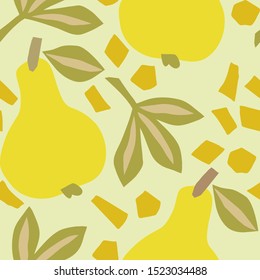 Pear fruit seamless pattern. Modern textile, greeting card, poster, wrapping paper designs. Hand-drawn illustration.