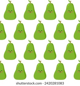 Pear fruit seamless pattern vector illustration. Simple cute character background.