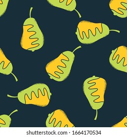 Presenta un patrón sin fisuras de color verde amarillo sobre fondo oscuro. Tejido, estilo moderno. Ilustración vectorial para tela de moda, envoltura, embalaje, diseño de superficie, decoración casera. 