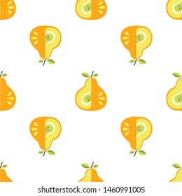 Pear fruit seamless vector pattern cute children print. Can be used as print on a fabrics, wallpaper, covers and other.