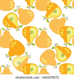 Pear fruit seamless vector pattern cute children print. Can be used as print on a fabrics, wallpaper, covers and other.