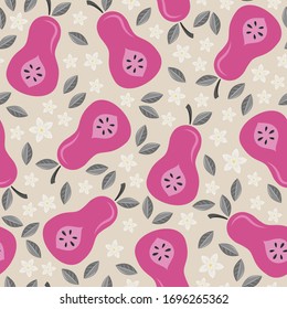Pear fruit seamless vector pattern