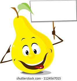 Pear fruit with sign board hold in hand - flat design vector illustration
