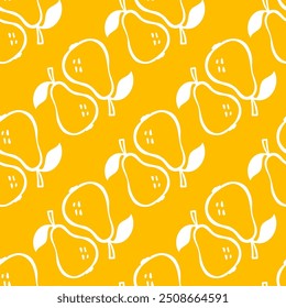 Pear fruit sketch seamless pattern. Pencil drawing illustration