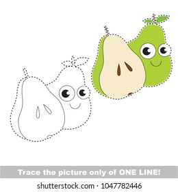 Pear fruit slice to be traced only of one line, the tracing educational game to preschool kids with easy game level, the colorful and colorless version.