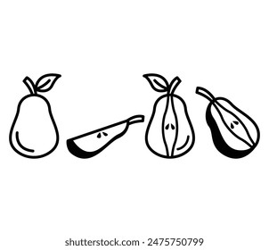 pear fruit slice icons vector design simple symbol black white color illustration collection sets