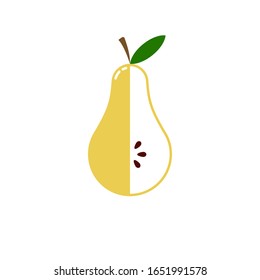 pear fruit sphere with half slice logo, flat icon design concept isolated on white background