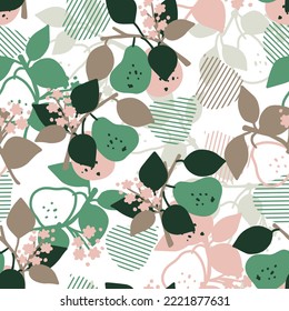 Pear Fruit Tree Branch Vector Graphic Seamless Pattern can be use for background and apparel design