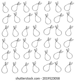 Pear fruit Vector hand drawn illustration. Black and white Pear pattern. Simple doodle wallpaper illustrations