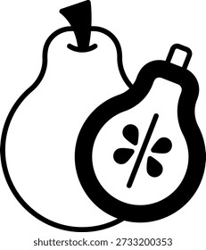 Icono del Vector de la fruta de pera: Medio entero y cortado
