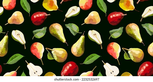 Pear fruit vector seamless pattern