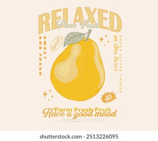 Pear fruit vintage t-shirt design. Organic fruit farm. Pear club print design. Organic artwork for t shirt print, poster, sticker and other uses.