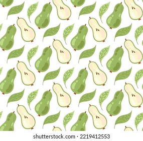 Pear fruits and leafs colorful seamless vector pattern