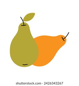 Pear fruits. Pear fruits with leaves. Vector illustration.