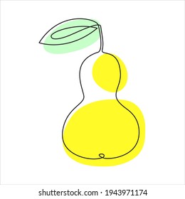 Frutos de oreja en un estilo de dibujo continuo. Ilustración vectorial de la línea negra minimalista con manchas amarillas y verdes sobre fondo blanco