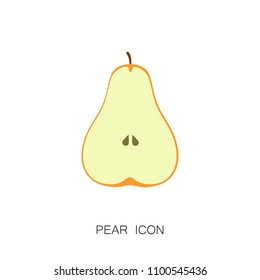 Pear Garden Fruit Icon isolated on White. Vector Illustration. Flat Style. Summer and Fruit Market Decorative Design