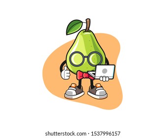 Pear geek cartoon. Mascot Character vector.
