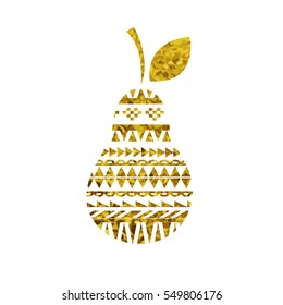 Pear  Gold glitter fashion style. Scandinavian  design. Geometric fruit texture. Poster, Isolated 