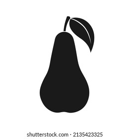 Pear graphic icon. Pear isolated black sign on white background. Symbol pear with leaf. Vector illustration