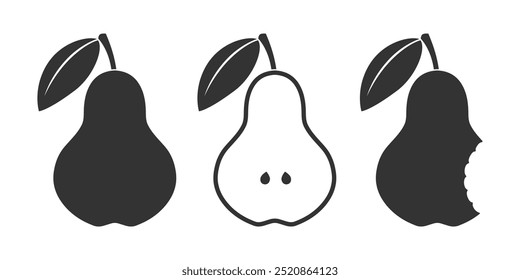 Pear graphic icons set. Fruits isolated signs on white background. Vector illustration