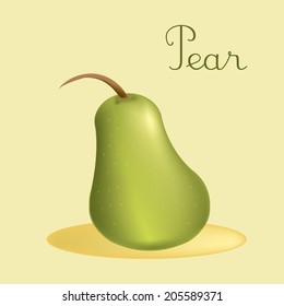 a pear in a green background with text