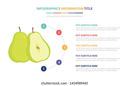 pear green infographic template concept with five points list and various color with clean modern white background - vector