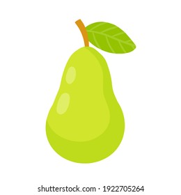 Pear. Green sweet fruit with a leaf. Veggie food. Natural product. Flat cartoon illustration