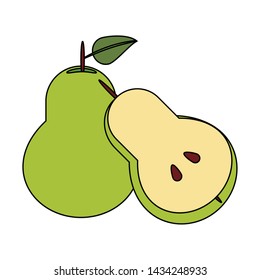 Pear half cut fresh fruit healthy food cartoon isolated vector illustration graphic design
