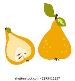 Pear and half pear, flat illustration. Element for design