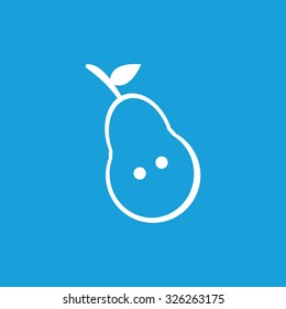 Pear half icon, white simple image isolated on blue background