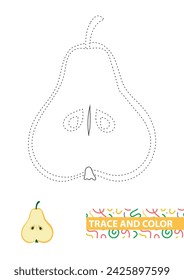 Pear Half. Trace and color for kids. Vector illustration.