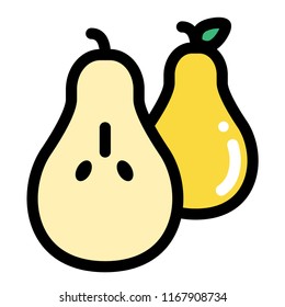 Pear and half pear vector illustration in line color design