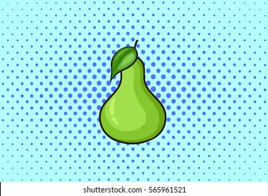 Pear, hand drawn, cartoon, eco food, pop art, fruit.