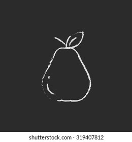 Pear hand drawn in chalk on a blackboard vector white icon isolated on a black background.