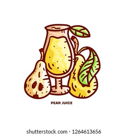 Pear hand drawn colored art. Doodle style vector illustration. Friut cocktail and juice concept