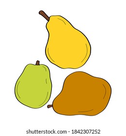 Pear. Hand drawn doodle icon. Colorful vector illustration isolated on white background. Decoration for greeting cards, posters, patches, prints for clothes, emblems.
