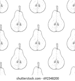 Pear. Hand drawn outline sketch as seamless pattern. Vector illustration
