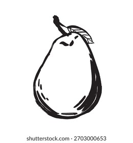 Pera Ilustración de tinta artesanal con hoja para embalaje y señalización