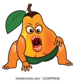 Pear healthy fruit funny character sumo fighter with big open mouth fighting pose