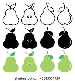 Pear icon in black and colored versions.
