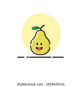 Pear icon cute vector illustration sticking tongue out expression