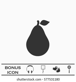 Pear icon flat. Black pictogram on white background. Vector illustration symbol and bonus button