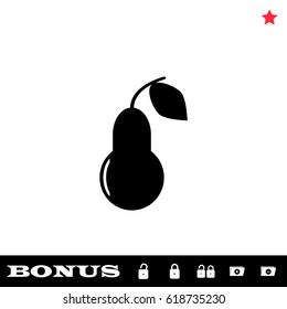 Pear icon flat. Black pictogram on white background. Vector illustration symbol and bonus button open and closed lock, folder, star