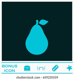 Pear icon flat. Blue pictogram on dark background. Vector illustration symbol and bonus icons