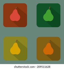 Pear icon. Flat design style modern vector illustration. Isolated on stylish color background. Flat long shadow icon. Elements in flat design.