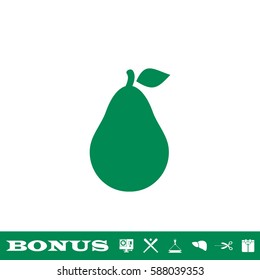 Pear icon flat. Green pictogram on white background. Vector illustration symbol and bonus button