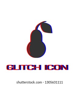 Pear icon flat. Simple pictogram - Glitch effect. Vector illustration symbol