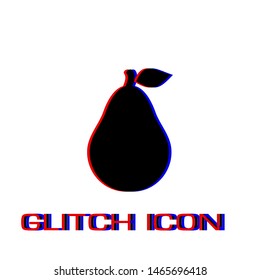 Pear icon flat. Simple pictogram - Glitch effect. Vector illustration symbol