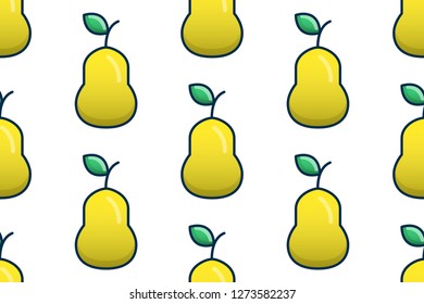 Pear icon in flat style isolated on white background.  Seamless pattern stock vector illustration