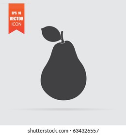 Pear icon in flat style isolated on grey background. For your design, logo. Vector illustration.